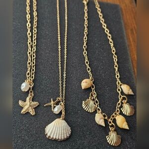 Gold Shell and Starfish Necklace Set/ Braclets